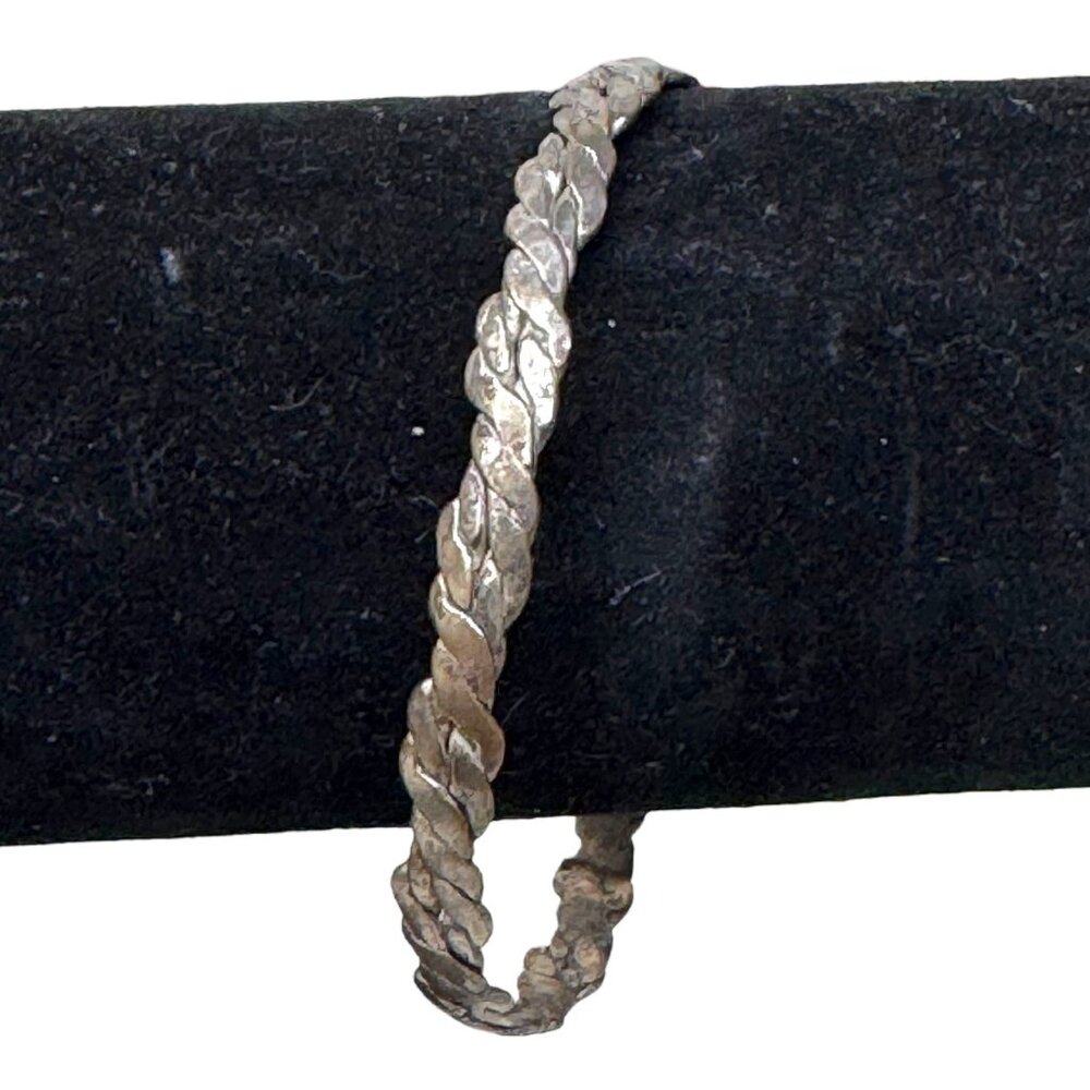 Sterling Silver Braided Bracelet 7" Womens Handwrought Mexico Bangle Vintage